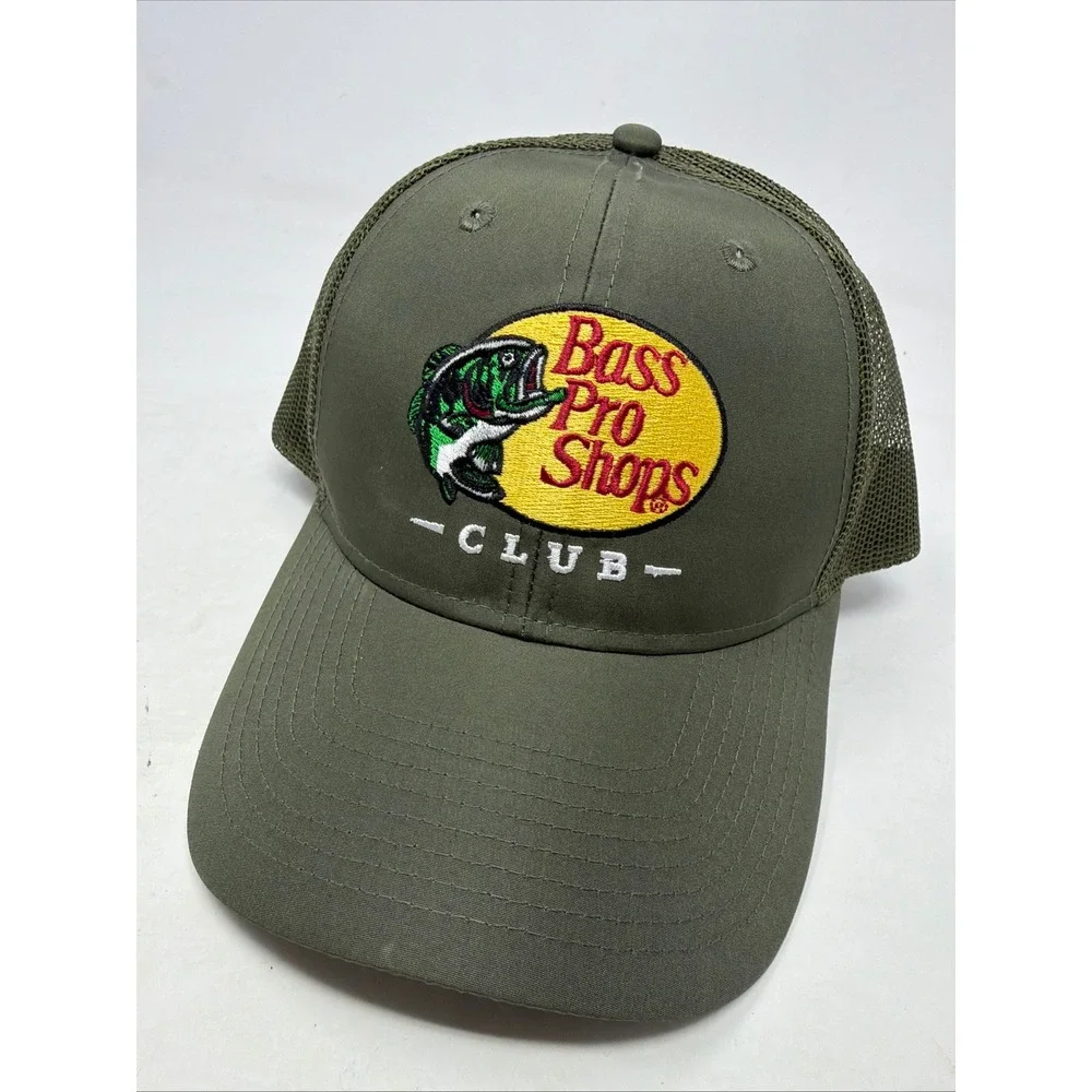 Bass Pro Shops Club Trucker Hat Olive Green Mesh Snapback Baseball Cap Mens OSFM